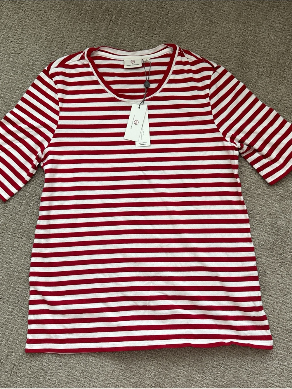 Ag Adriano Goldschmied Red and White Striped Short Sleeve Tee